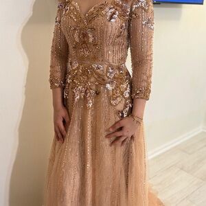 Elegant Gold Embellished Evening Gown